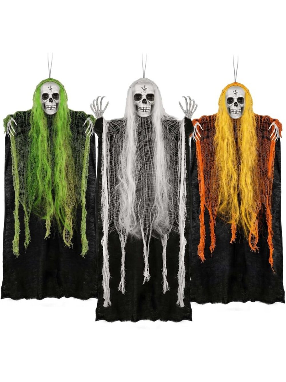 New 3PCS 36 Inch Halloween Hanging Skeleton Ghosts Grim Reaper Outdoor Decor
